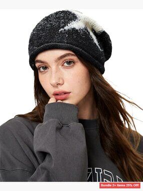 Slouchy Star Print Beanie Hat Lightweight Knit Skull Cap for Women Men